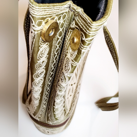 Ethnic Handmade Embroidered Silk Shoulder Bag with Bottom Storage Compartment - Picture 6 of 7